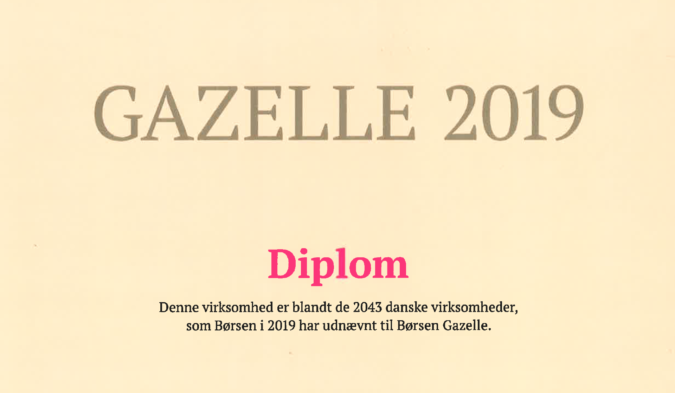 kåret af Børsen som gazelle virksomhed 2019